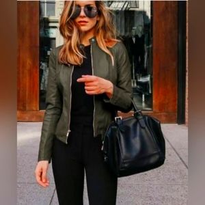 Cole Haan leather Zip jacket  Deep Espress Size Medium NWT